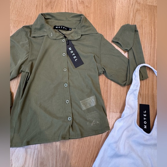 Motel Rocks Tops - BNWT Motel Rocks Kelly Shirt Olive And Motel Rocks White Halter